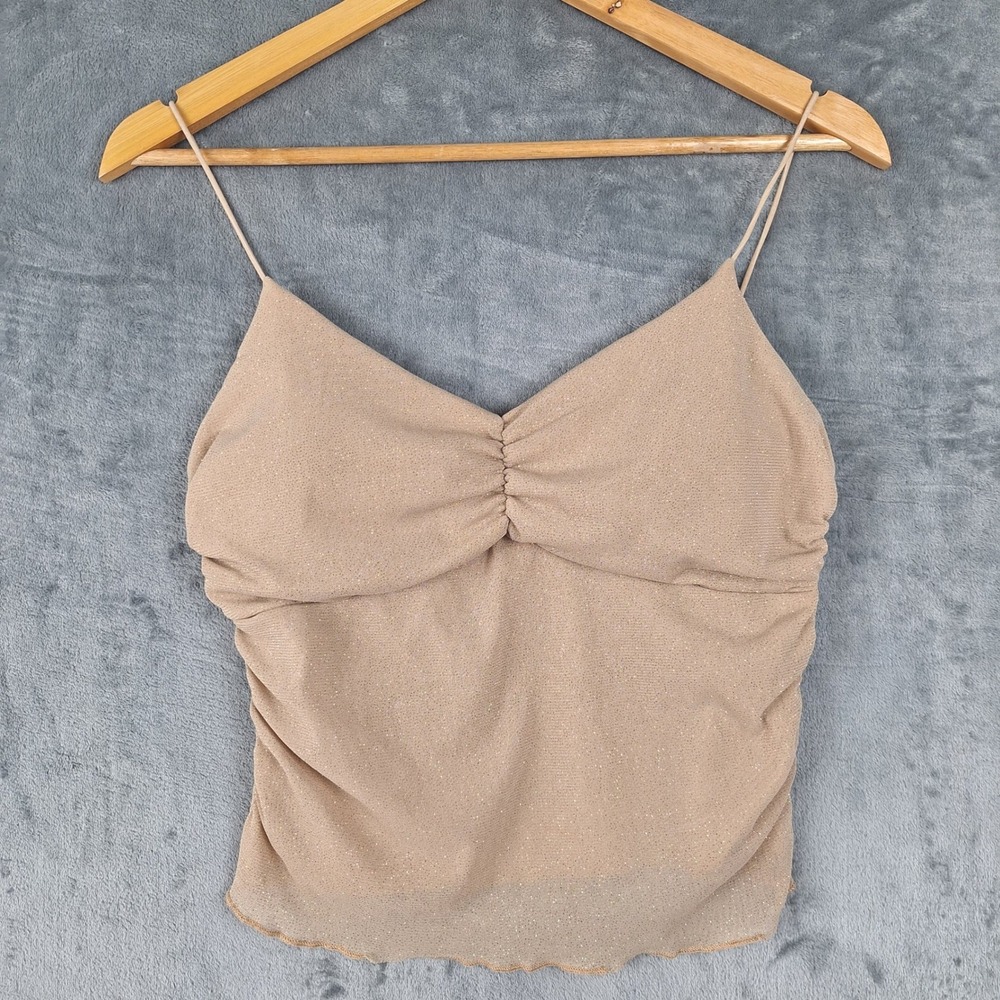 Womens‎ Top Large Fairy Babydoll Y2K 90s Glitter Coquette Cami Lettuce Hem Mesh